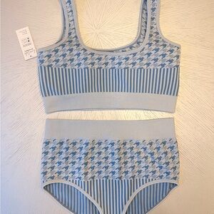 Cupshe Blue and White Houndstooth Swim Set